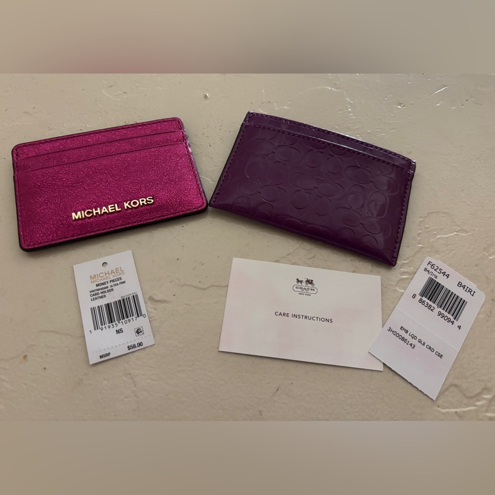Michael Kors Metallic Fuchsia & Coach Plum Credit Card Case Set